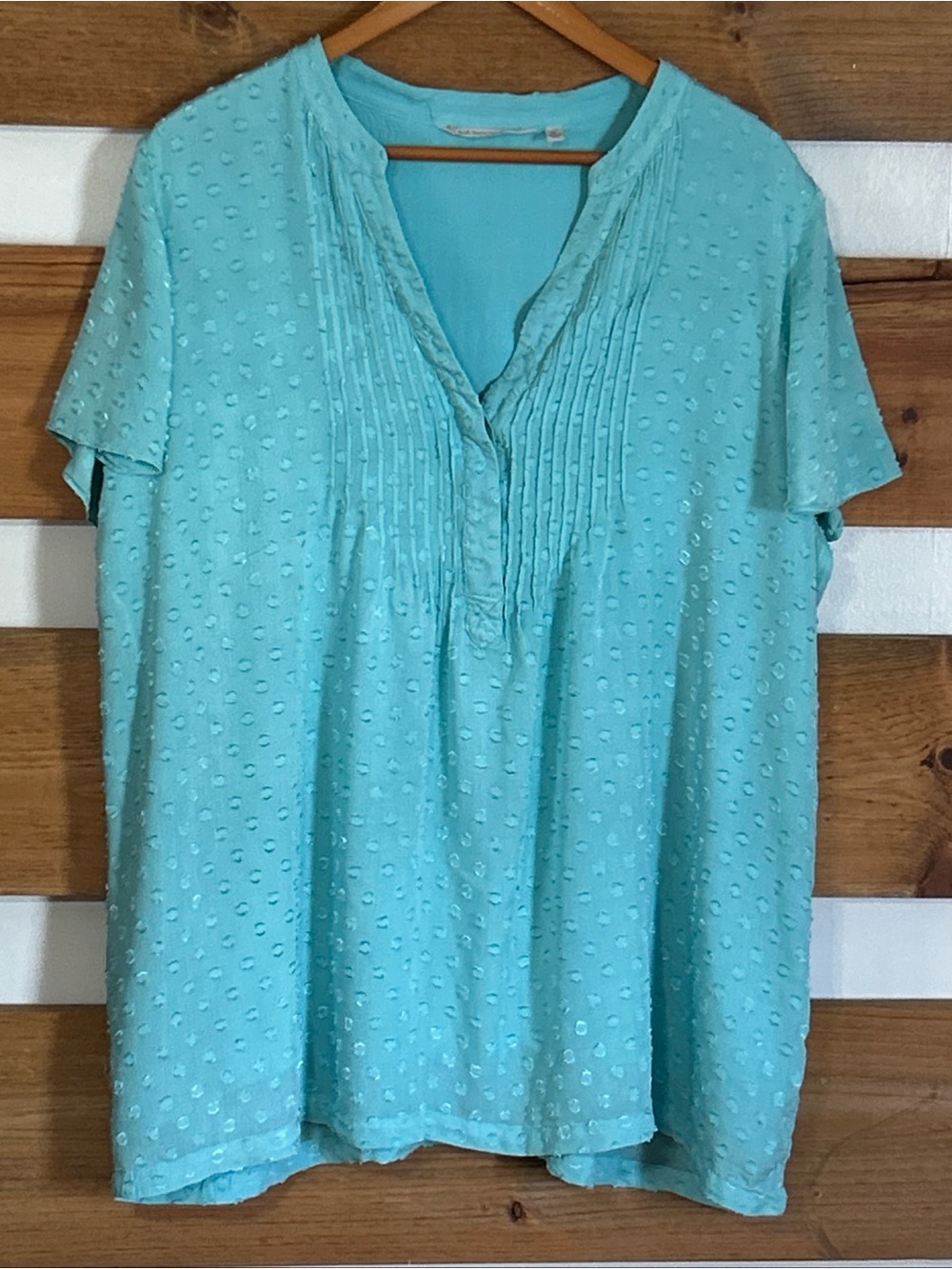Soft Surroundings Teal Blue 1/4 Button V-Neck Flare Sleeve Feminine Soft Size XL